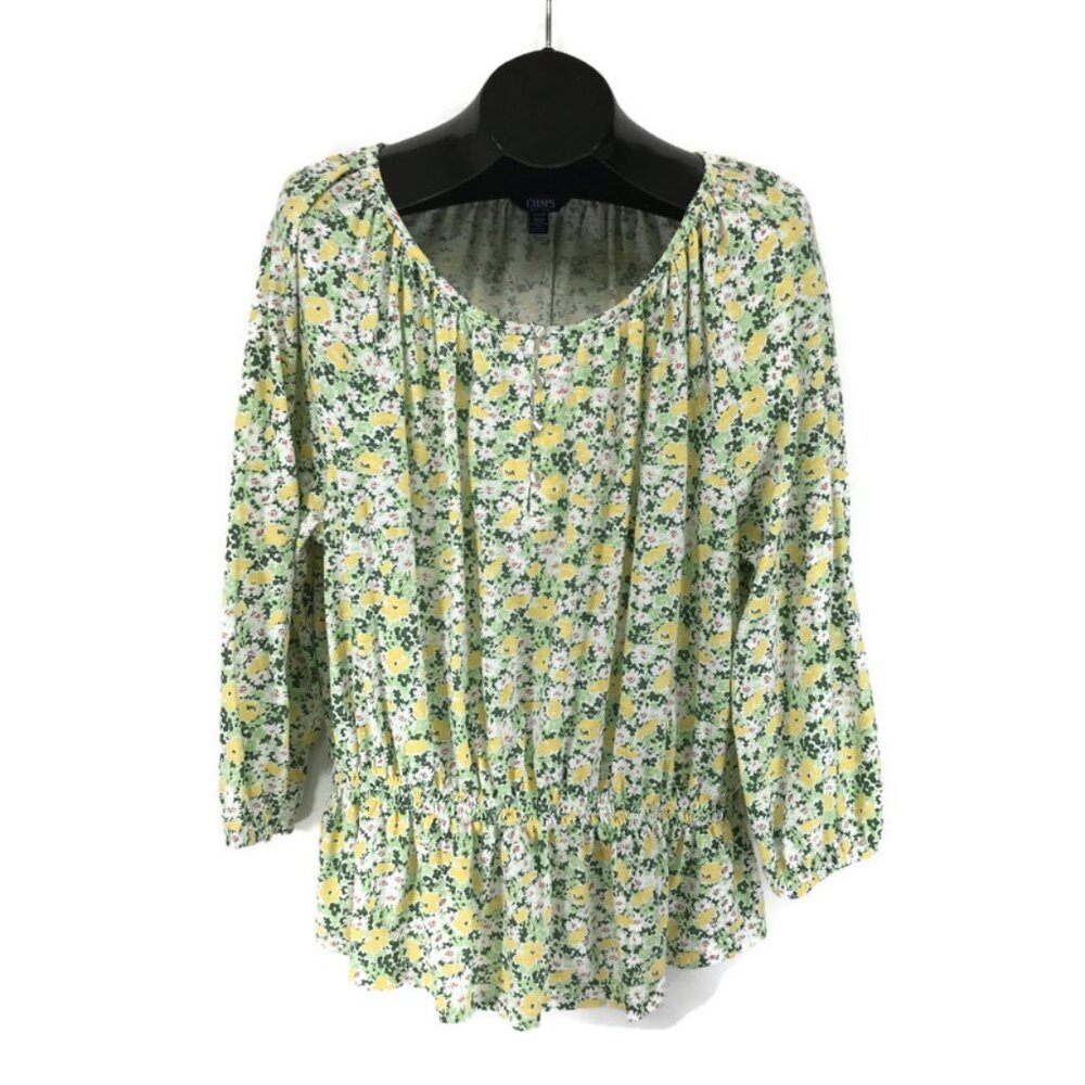Chaps Floral Print Scoop Neck Top Women's Plus 1X Bohemian 100% Cotton Spring